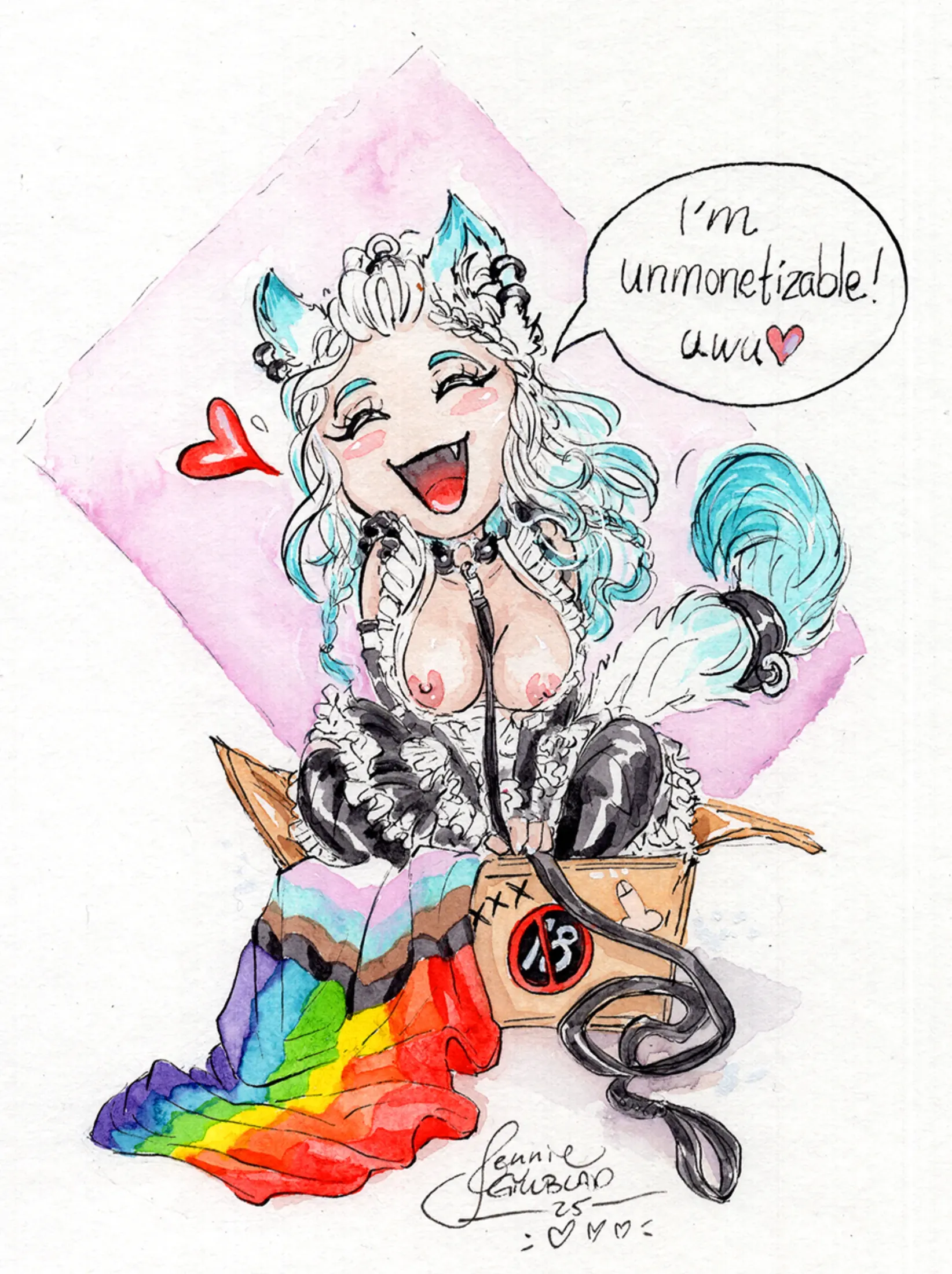 Sold original artwork: unmonetizable catgirl.